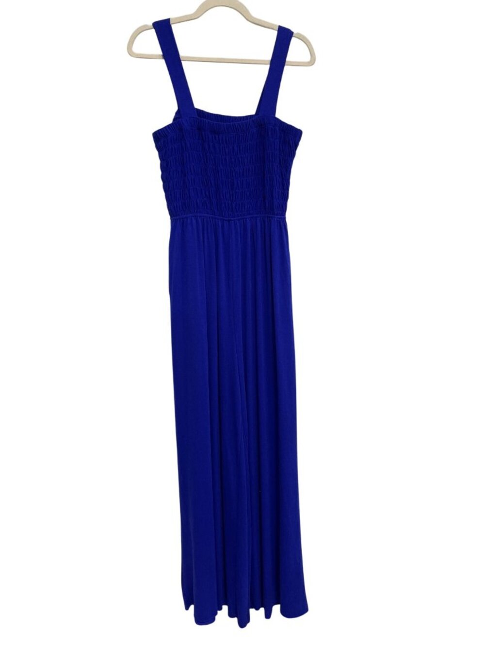 Zenana Jumpsuit Size 1X Sleeveless Smocked One Piece Pockets Royal Blue Modern